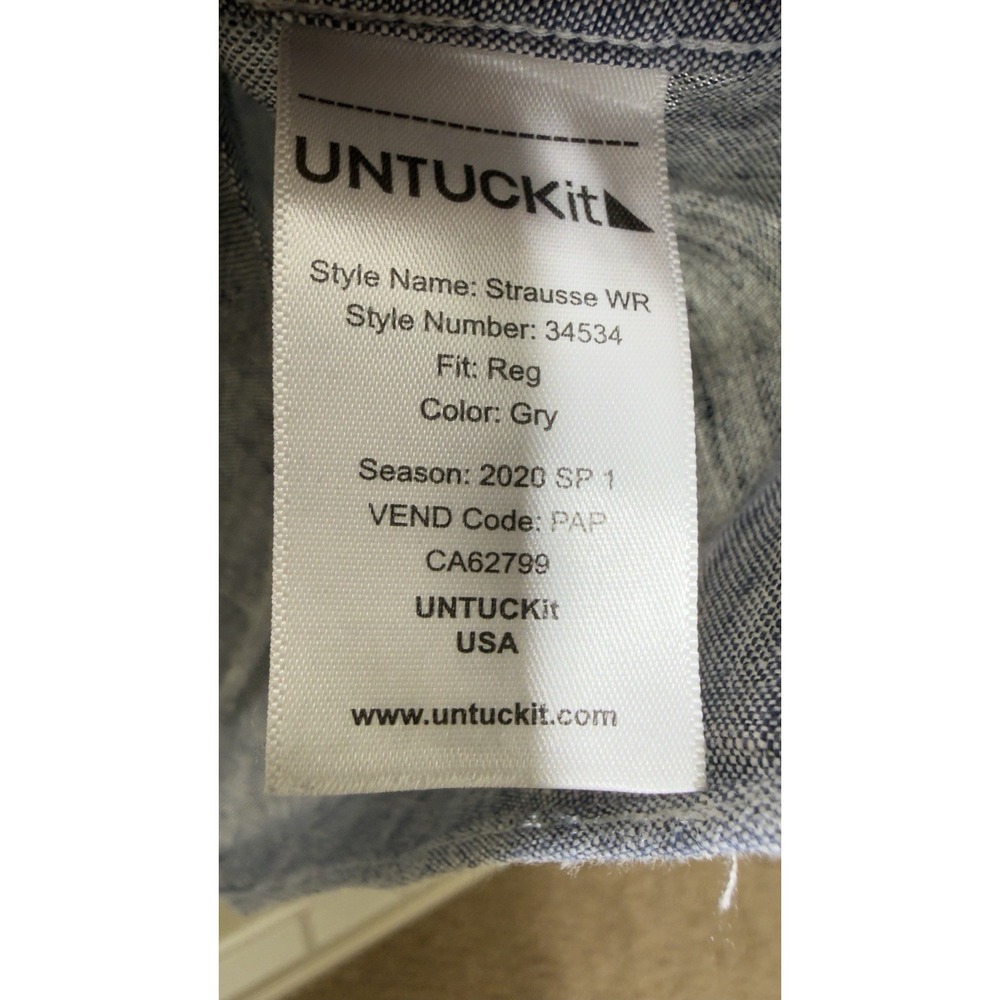 UNTUCKit Strausse WR Linen Shirt Men Gray Heathered Long Sleeve Button Up Summer - Picture 3 of 7